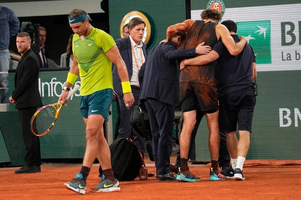 Rafael Nadal wins from the 22nd Grand Slam title after Alexander Zverev suffers a severe ankle injury
